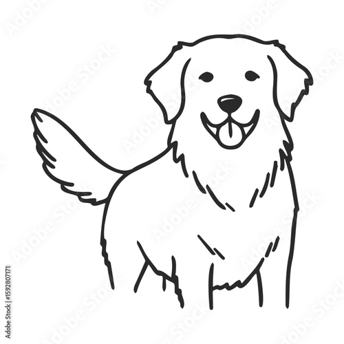 Outline drawing of a happy golden retriever dog
