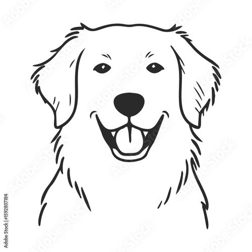 Cute line art portrait of happy golden retriever dog with tongue out