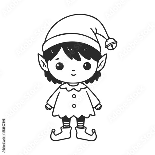 Cute christmas elf illustration with hat and pointy ears