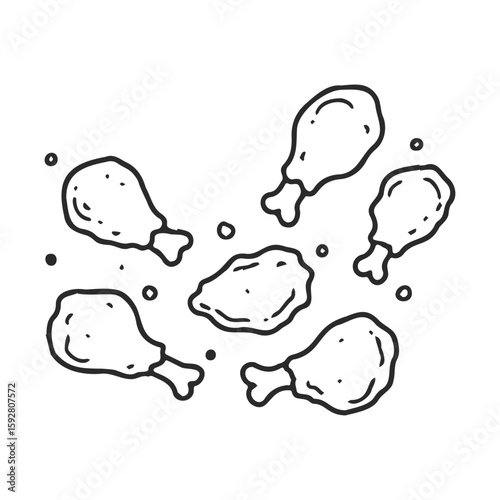 Hand-drawn chicken drumsticks pattern on white background with simple black lines