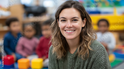 Wallpaper Mural Energetic preschool classroom with teacher and playful toddlers Torontodigital.ca