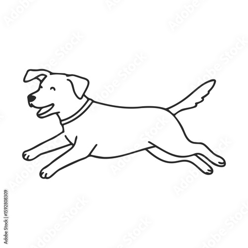 Line art of a happy running dog