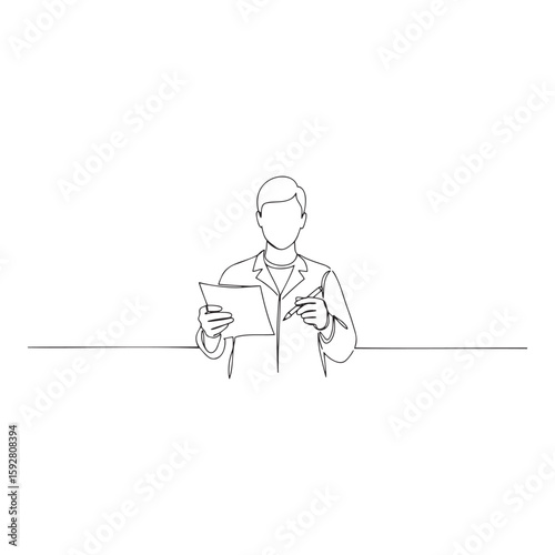 Doctor holding a clipboard icon, minimalistic design, black and white colors, healthcare concept