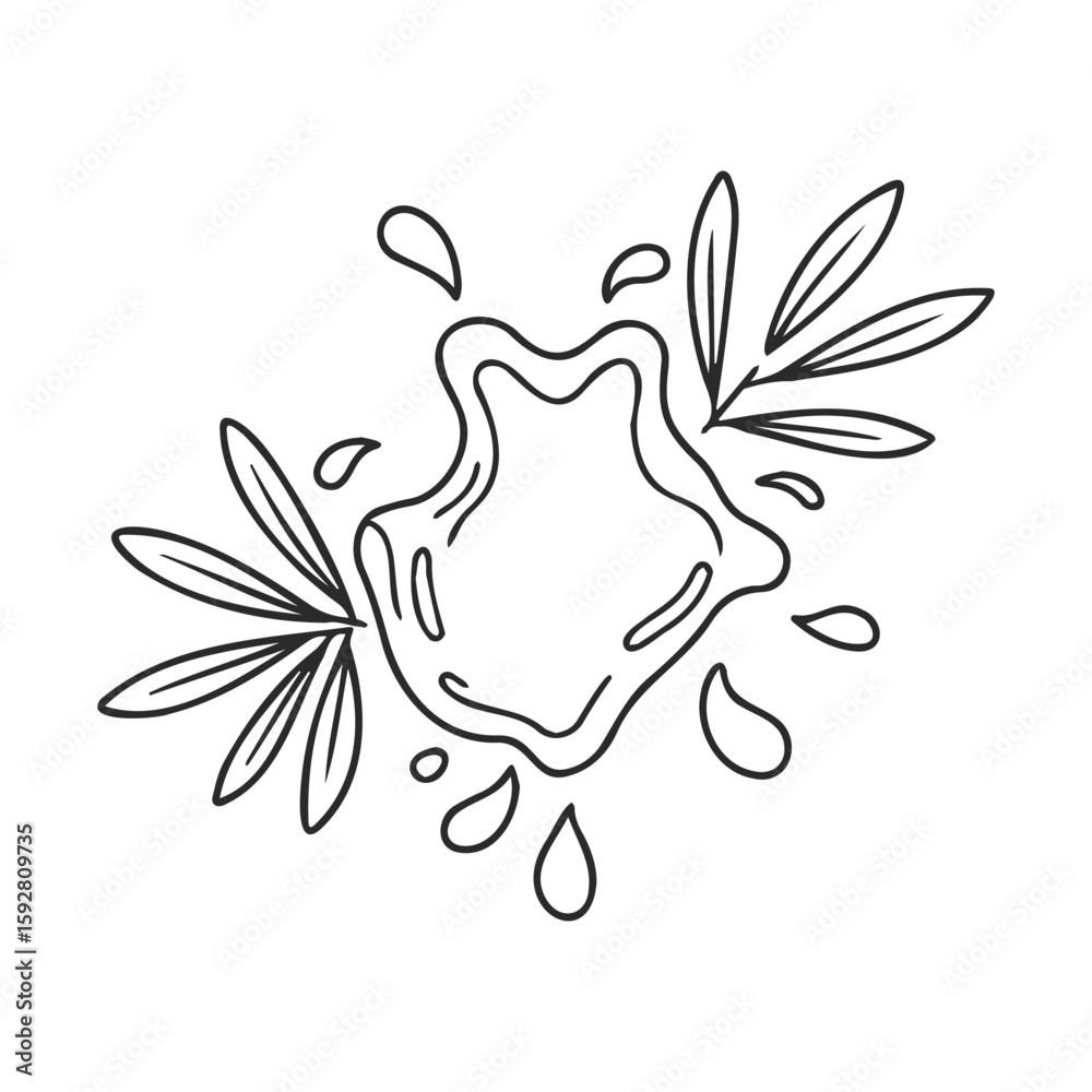 Fototapeta premium Abstract ink splat with leaf elements in black and white