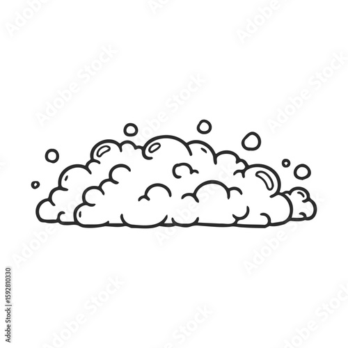 Cartoon style cloud of soapy foam with bubbles on white background