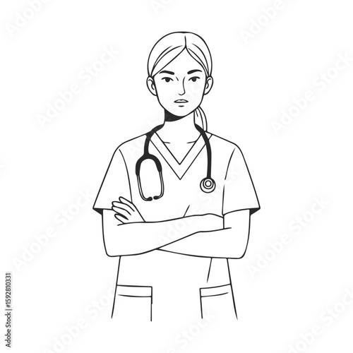 Confident female doctor with stethoscope sketch