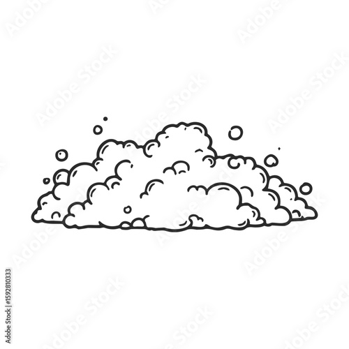 Hand-drawn soap suds illustration with bubbles in simple black and white style