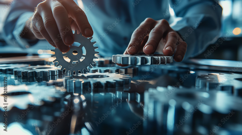 Assembling mechanical gears demonstrates precision engineering and complex system integration for advanced manufacturing processes Assembling mechanical gears demonstrates precision engineering and complex system integration for advanced manufacturing processes