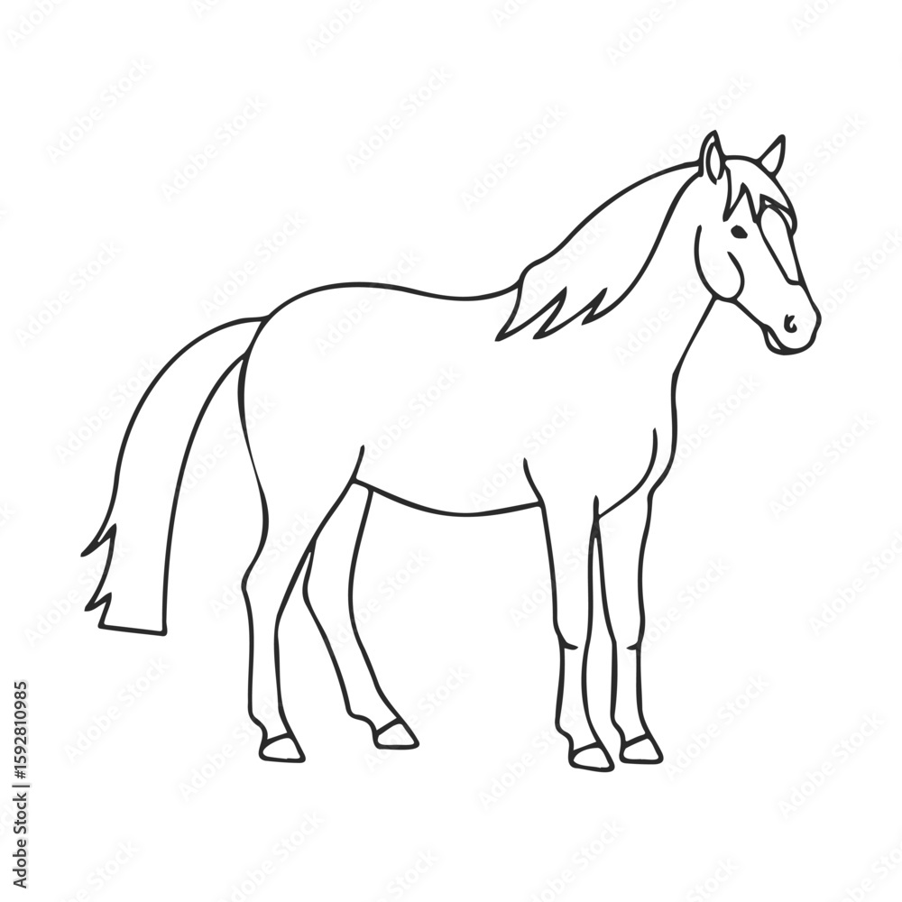 Fototapeta premium Black and white line drawing of a horse illustration