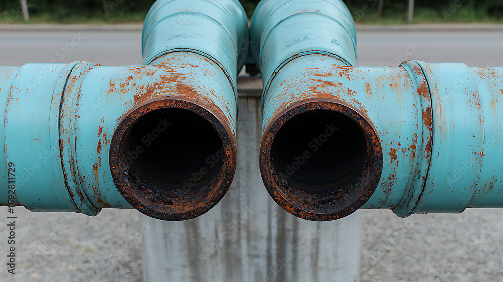 Aged utility pipes with rusty accents. Showing age and weathering, these pipes serve as a testament to time's passage. The rustic aesthetic adds unique visual. Aged utility pipes with rusty accents. Showing age and weathering, these pipes serve as a testament to time's passage. The rustic aesthetic adds unique visual.