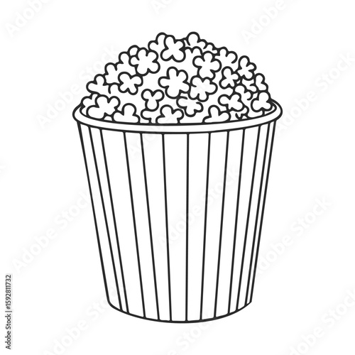 Black and white popcorn bucket illustration with striped design
