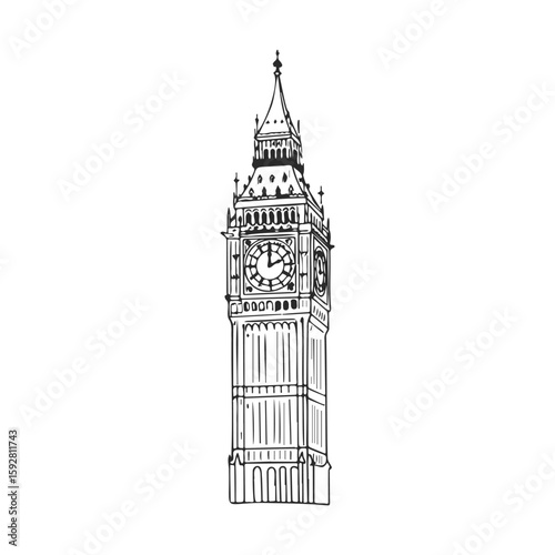 Detailed sketch of iconic big ben tower in london