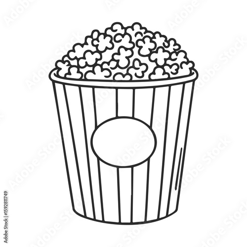 Striped popcorn bucket illustration with popcorn overflowing