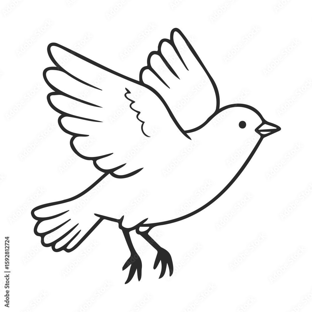 Fototapeta premium Outline drawing of a flying bird with outstretched wings