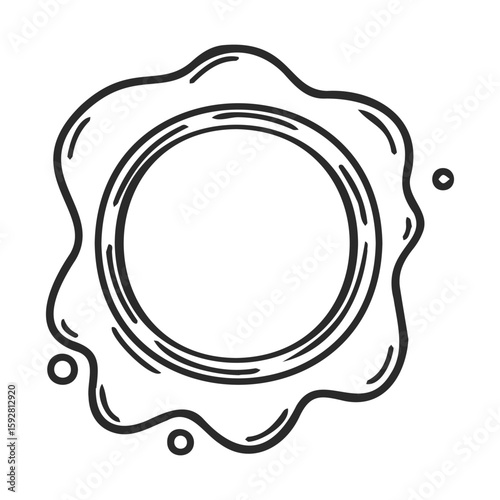 Circular wax seal stamp with dripping edges line art illustration