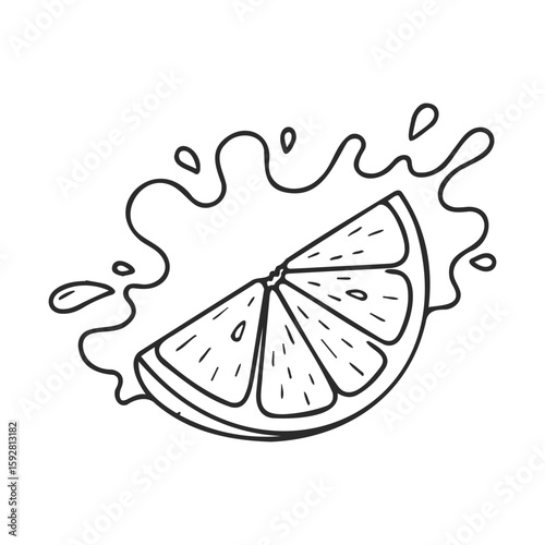 Black and white lemon slice with splashes line art