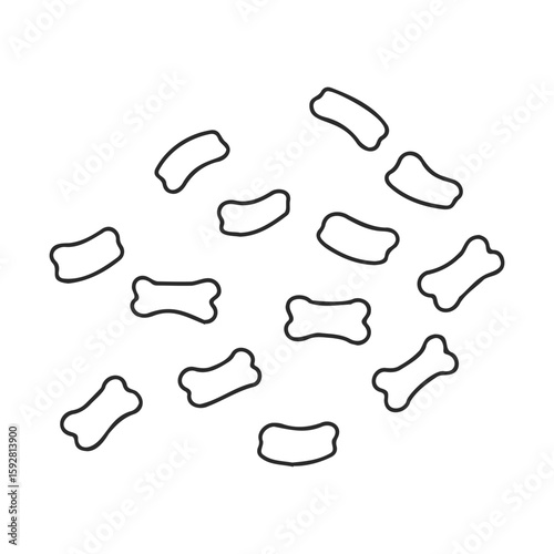 Pattern of dog bones and treat shapes on white background