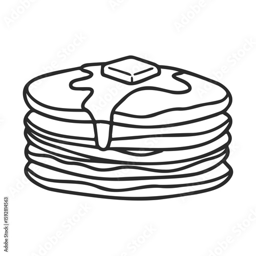 Stack of pancakes with butter and syrup outline illustration