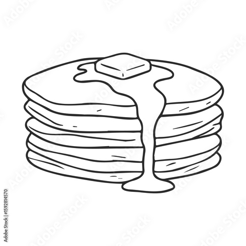 Stack of pancakes with butter and dripping syrup illustration