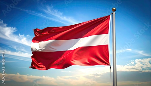 National flag waving in a vibrant blue sky
