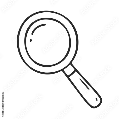 Simple hand-drawn magnifying glass icon with wooden handle