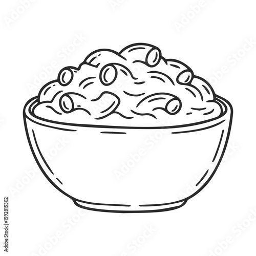 Monochrome drawing of bowl filled with macaroni pasta