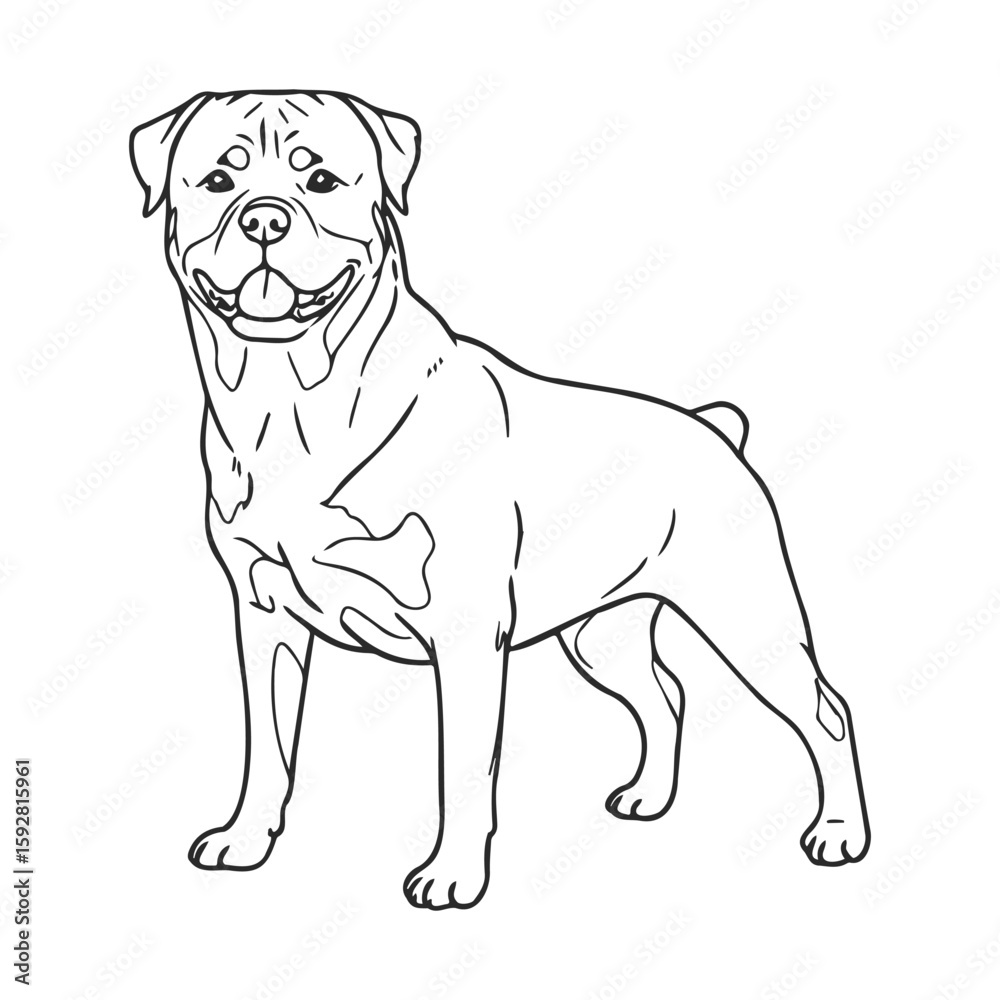 Fototapeta premium Outline illustration of a standing dog with happy expression on white background