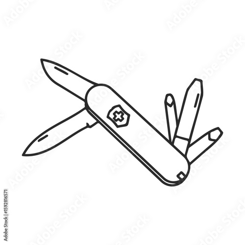 Outline of multifunctional swiss army knife with blades and tools