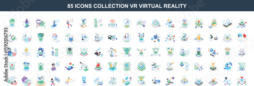 Isometric Metaverse Technology Icons Collection Virtual Reality Augmented Reality Artificial Intelligence Futuristic Technology Set Vector Illustration.