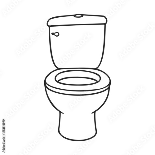 Outline illustration of a toilet with cistern in black and white