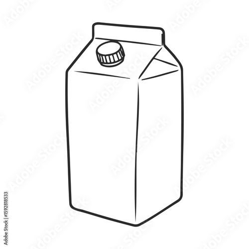 Hand-drawn milk carton with screw cap in black and white outline