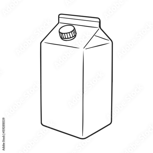 Hand-drawn sketch of a milk carton with cap in black and white