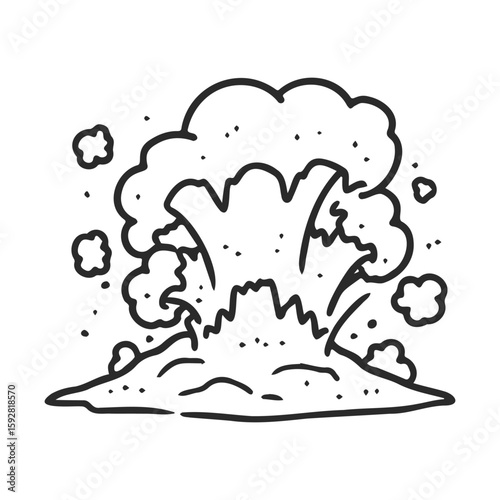 Cartoon explosion illustration with smoke and debris