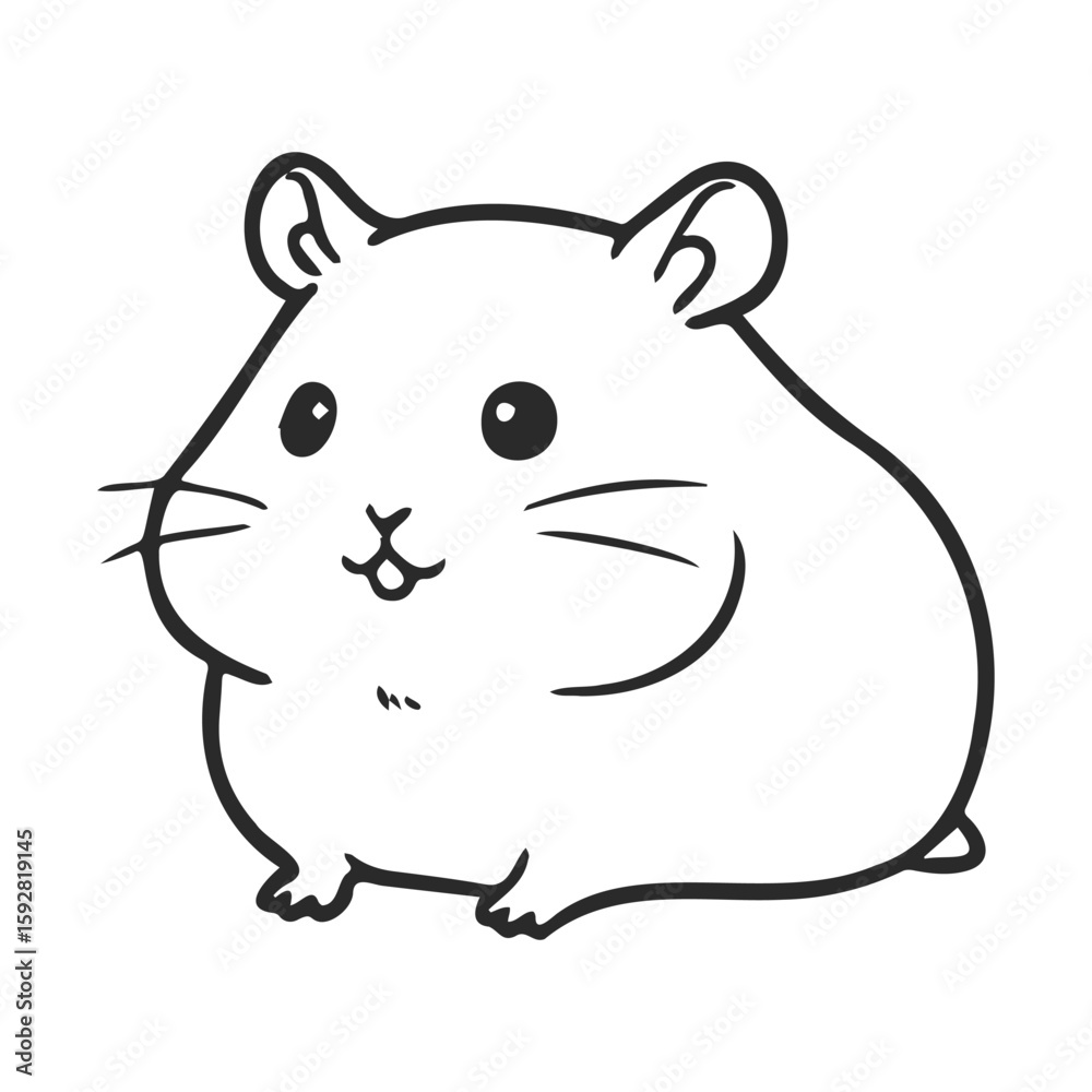 Fototapeta premium Cute cartoon hamster with big eyes and whiskers line art