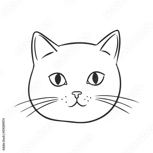 Simple black and white cat face drawing with whiskers