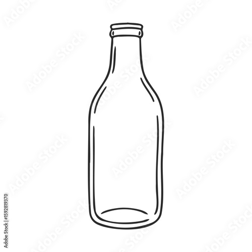 Black and white illustration of an empty glass bottle with simple outline design