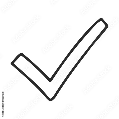 Black check mark icon on white background symbolizing approval or success