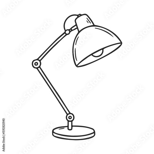 Black and white illustration of adjustable desk lamp with simple design