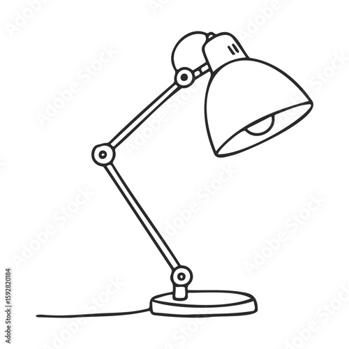 Simple black and white line art of adjustable desk lamp