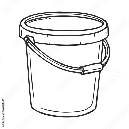 Handdrawn plastic bucket with handle outline on white background