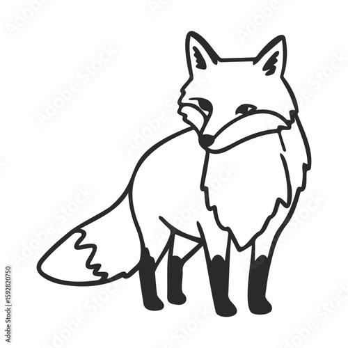 Black and white fox outline with bushy tail