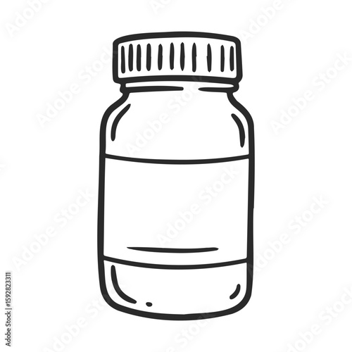 Black and white sketch of a medicine bottle - hand drawn minimalist art