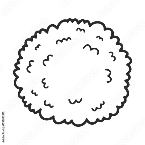 Fluffy circular hedge drawing with detailed curved lines