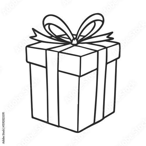 Simple black and white gift box illustration with ribbon and bow
