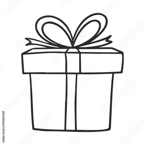 Simple black and white gift box outline with ribbon bow