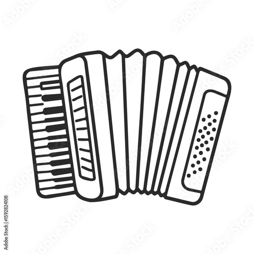 Outline drawing of a classic accordion with keyboard and buttons