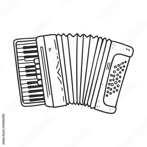 Hand-drawn accordion with piano keys and buttons in black outline