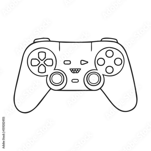 Outline drawing of classic game controller with joystick and buttons