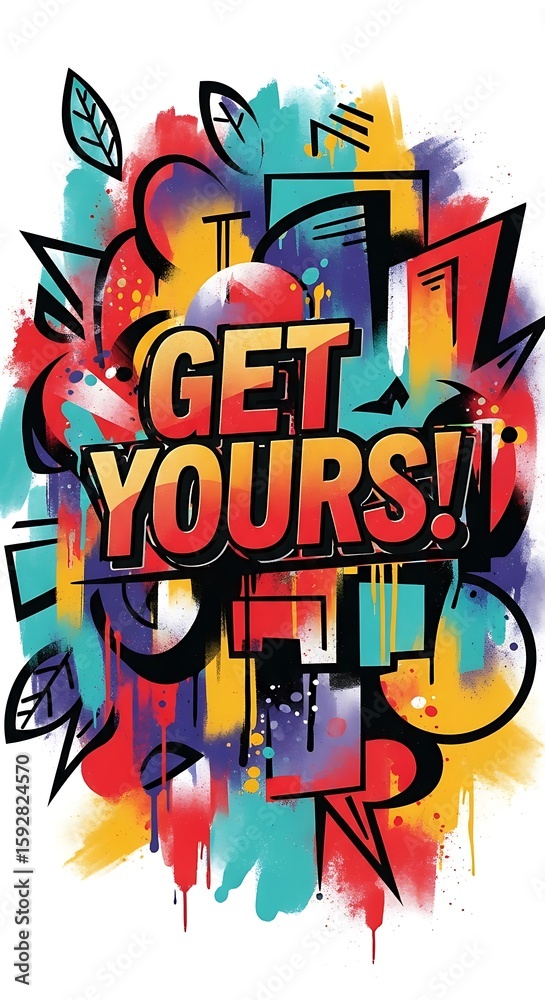 Obraz premium Vibrant Graffiti Art Featuring the Bold Phrase 'Get Yours' with Colorful Splashes
