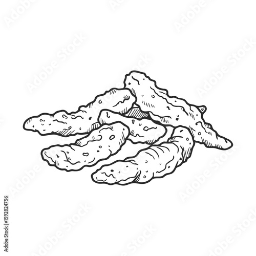 Hand-drawn sketch of crispy bacon strips